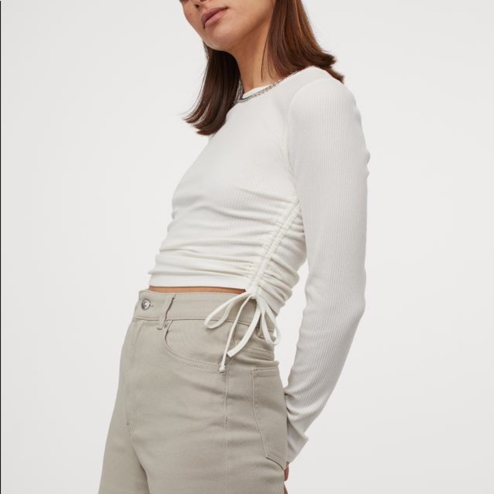 H&M White Drawstring Longsleeve Top